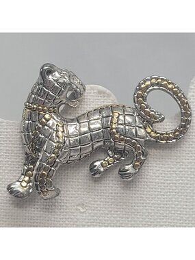 Silver & Gold-Tone Panther Animal Brooch Pin Jewelry 2 Inches Vintage Style